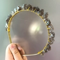 Handmade golden headband featuring raw dark grey crystal stones in bohemian crown style - Smoky Quartz Gold Wire Gold Headband