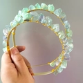 Handmade gold headband with raw natural green and purple fluorite crystal stones - Green Fluorite Gold Wire Gold Headband