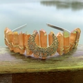 Handmade bohemian crystal crown with orange raw stones and crescent moon on gold band - Brown With Moon