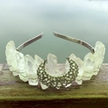 Bohemian crystal crown headband with natural white quartz and a crescent moon charm - White With Moon