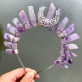 Serre-tête couronne artisanal avec cristaux d'améthyste naturelle et motif lune argentée - Couronne Améthyste Claire avec Grande Lune