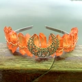 Bohemian crown with amber crystals and a bronze moon pendant on a silver headband - Orange With Moon