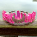 Handmade rose quartz crystal headband with silver crescent moon in bohemian style - Rose Red With Moon