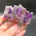 Bohemian purple crystal hair comb with silver moon and star charms, handmade hair accessory - Amethyst Solid Moon Star Hair Comb