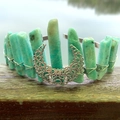Bohemian crystal crown headband with raw green stones and silver moon on wood - Amazonite With Moon