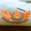 Bohemian style crystal crown with raw orange stones and vintage metal moon decoration - Yellow Orange With Moon