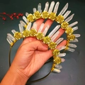 Golden flower headband with white crystal points crown for wedding and party - White Crystal And Gold Flowers