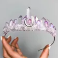Bohemian purple crystal raw gemstone crown headband featuring a silver crescent moon element - White And Light Purple Crystal Moon Style