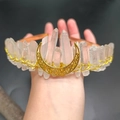 Handmade white crystal moon crown headband with raw stones and golden wire wrap - Gold