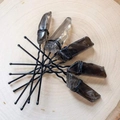 5-piece set of U-shaped hair pins with smokey grey raw crystals and black metal wire wrap - Smoky Quartz Black Wire Black Hair Stick