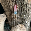 U-shaped hair pin featuring blue and pink gradient natural crystal on a metal fork - Red Blue Silver Wire Silver Hair Stick