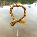 Natural amethyst stone wind chime with woven straw ring and crystal star hanging decoration - White Crystal