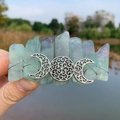 Bohemian triple moon crystal hair clip with green and purple fluorite stones - Green Fluorite & Triple Moon