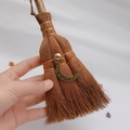 Detail of wicca mini broom with bronze moon pendant and crystal accessory car charm - Hollow Moon Style (05)