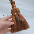 Detail of wicca mini broom car charm featuring natural fibers and silver branch pendant - Silver Branch Style (10)