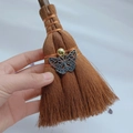 Detail of wicca mini broom car pendant with silver butterfly and copper wire accents - Silver Butterfly Style (11)