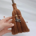 Close-up of handmade mini witch broom charm with crystal beads and silver pendant - Flying Witch Style (12)