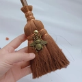Miniature Wicca witch broom car pendant with bronze bee charm and natural wood handle - Bee Shape Style (15)