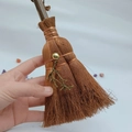 Detail view of mini witch broom car pendant with bronze twig and golden bead ornament - Bronze Dead Branch Style (19)
