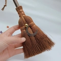 Close-up of a mini wicca witch broom with crescent moon metal charm and crystal accents - Altar Moon Style (29)