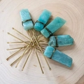 Lot de 5 épingles à cheveux dorées en U avec cristaux naturels d'amazonite bleu-vert - Amazonite Fil Cuivre Pic à Cheveux Or