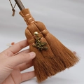 Miniature Wicca witch broom car pendant with bronze charm and crystal bead decoration - Riding Broom Witch Style (40)