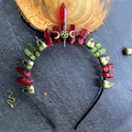 Cerchietto corona gotica con pietre di cristallo rosse e verdi ed emblema del teschio - Stile Tripla Luna / Rosso Scuro E Verde