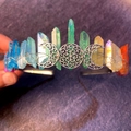 Handmade rainbow crystal crown headband with moon goddess icon in bohemian style - Triple Moon Style