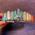 Handmade rainbow natural crystal crown headband with silver sun pendant for brides - Sun Style