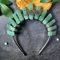 Bohemian triple moon crown with green crystal stones and silver metal wire wrapping - Green Aventurine Silver Wire Silver Headband + Triple Moon
