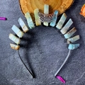 Détail du serre-tête de mariée avec pierres naturelles bleues et papillon argenté - Amazonite Fil d'Argent Serre-tête Argenté Avec Papillon