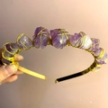 Handgefertigter goldener Diadem-Haarreif mit lila Amethyst-Naturkristallen für Hochzeiten - Amethyst mit goldenem Stirnband und goldenem Draht