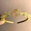 Tiara dorata fatta a mano con quarzo rosa e cristalli naturali per matrimoni - Quarzo rosa con cerchietto dorato e filo dorato