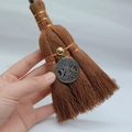 Mini wicca car hanging charm featuring brown broom fibers and a silver pentagram moon pendant - Moon Pentagram Style (41)