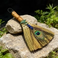 Handmade witch broom with natural crystal, dragon pendant, and peacock feather decor - Lapis Lazuli Viking Dragon Broom