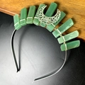 Handmade crown headband featuring green crystal rectangles and a silver crescent moon charm - Green Aventurine Hollow Moon Style