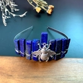 Handmade silver headband featuring blue crystal raw stones and a large bee detail - Lapis Lazuli & Bee