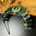 Handmade green crystal crown headband with hollow moon and silver wire wrapping decor - Moss Agate Crown
