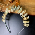 Handmade crystal crown headband with hollow moon pendant and raw yellow quartz crystals - Citrine Crown