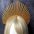 Detailed view of sunburst halo crown headband with golden spikes for costume photography - Finely Arranged Radial (款式5)