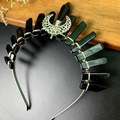 Handgemaakte obsidiaan kristallen kroon hoofdband met holle maan voor bruidskapsels - Obsidiaan Kroon