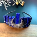 Handmade bohemian crown headband with raw blue lapis stones and silver crescent moon - Lapis Lazuli + Large Hollow Moon