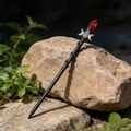 Gothic crystal magic wand hair pin with red crystal and silver goddess symbol on rock - Red