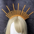 Orange sunburst halo crown headpiece featuring zip ties for cosplay or photo props - Bohemian Crown (款式10)