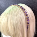 Handmade crown headband with purple natural crystal stones and gold wire wrap details - Amethyst