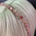 Handmade strawberry quartz crystal crown headband with gold wire and pink stone beads - Strawberry Quartz