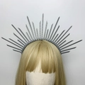 Cerchietto corona aureola argento con punte radiali per accessorio capelli moda - Stile Ventaglio Radiale Argento (Stile 3)