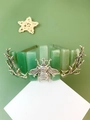 Detailed view of silver bee ornament and green crystal stones on the forest crown - Green Aventurine Bee and Branch
