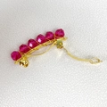 Detail of handmade gold metal hair clip with six faceted rose red crystal beads - 4cm / Rose Red Gold Clip