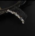 Black metal hair comb featuring natural raw crystal stones in a vintage style - Grey Agate
